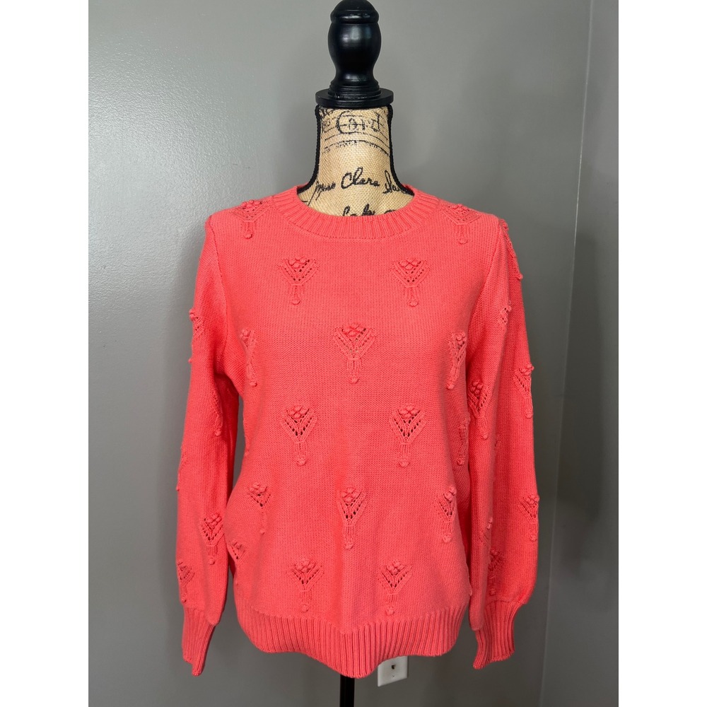 Loft coral bobble pointelle pull over sweater large‎ casual office cozy